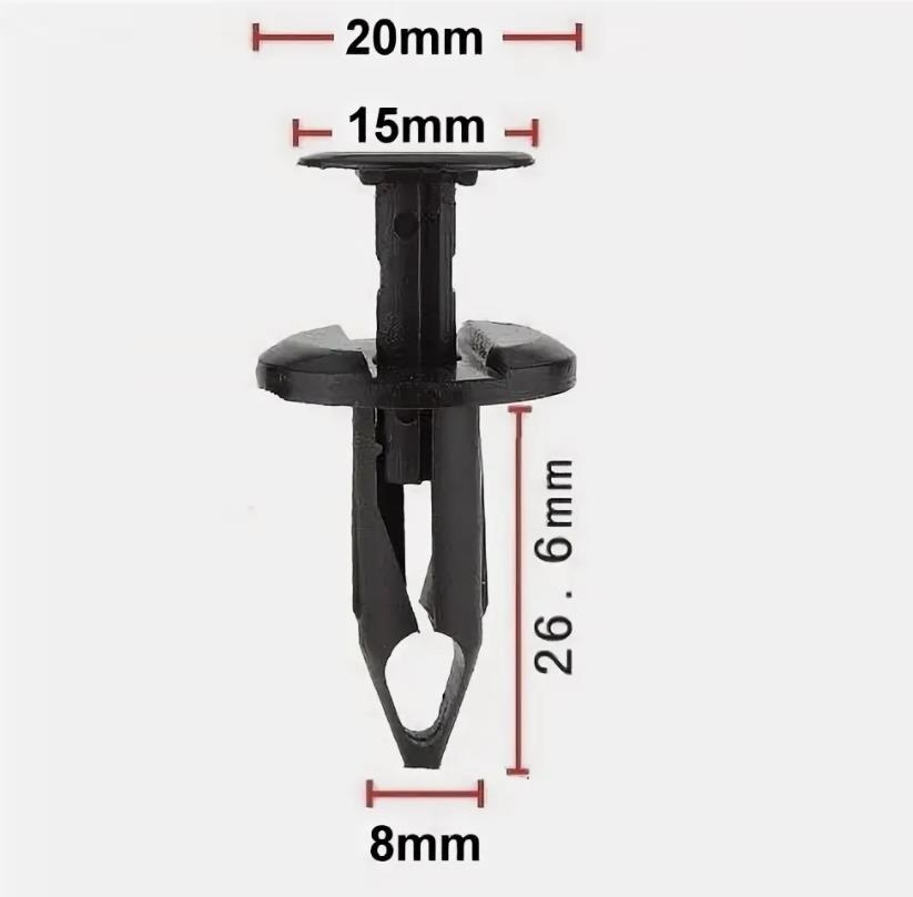 Клипса пластиковая для Chevrolet, Chrysler, Daewoo, Ford, GM, Opel ОЕМ: 8E0825267, 6503598, N807389S, 21030249. (бампер, защита днища, защита двигателя, водухозаборник).