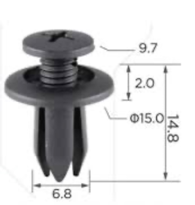 Клипса пластиковая для GM, Infiniti, Lexus, Mazda, Mitsubishi, Nissan, Toyota ОЕМ: 20426301, 9046706198, 992650625, MB345544, MB253964, MR215510, 01553-06071, 90567-06017 . (подкрылки, бампер, решетка радиатора).